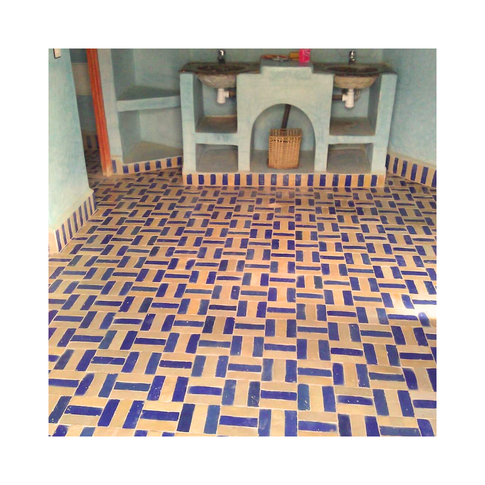 Sol en zelij traditionnels beldi bleu et ocre Style marocain rustique Sol en zelij traditionnels beldi bleu et ocre Style marocain rustique