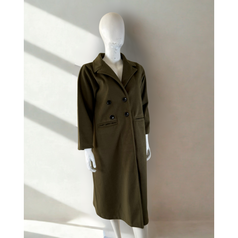 Manteau long en laine kaki à double boutonnage Manteau long en laine kaki à double boutonnage