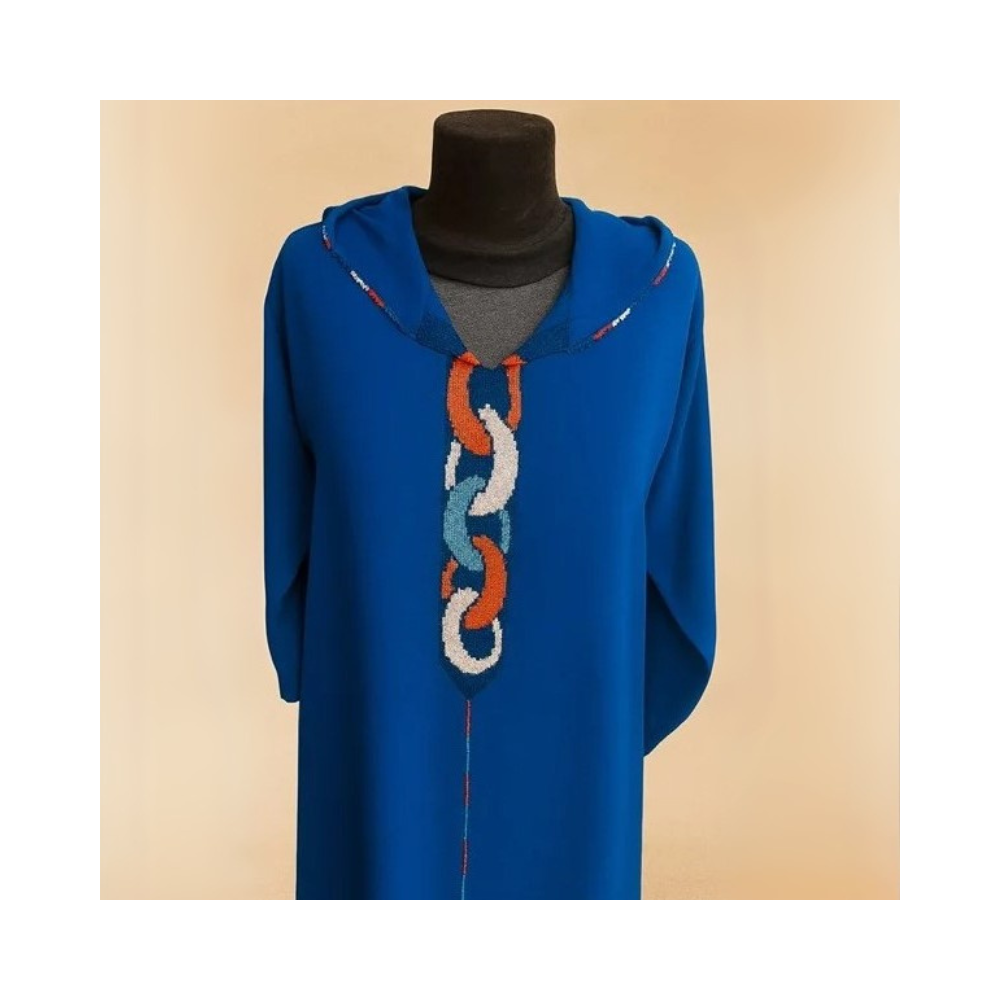 Jellaba Bleue à Broderie Multicolore Jellaba Bleue à Broderie Multicolore