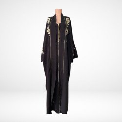Jellaba Prestige Noire avec Broderies Ivoire