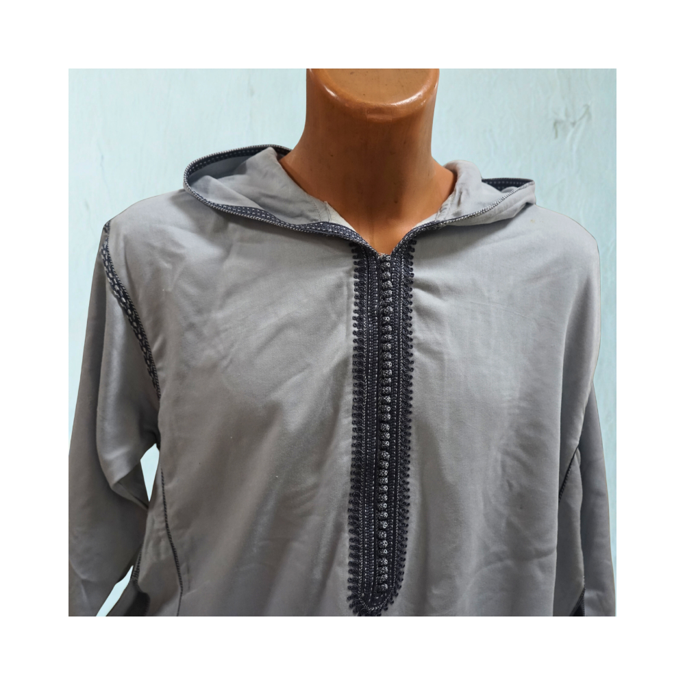 Djellaba Homme Grise Broderie Noire Djellaba Homme Grise Broderie Noire