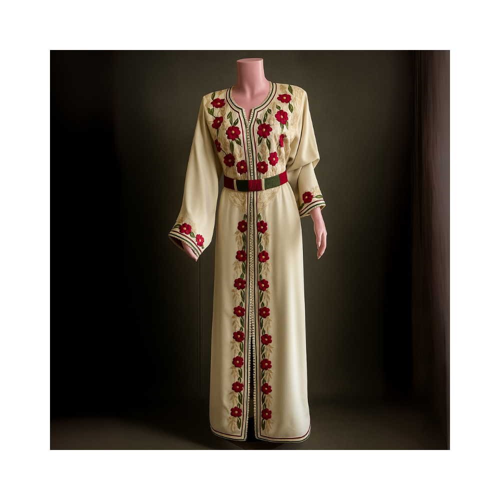 Taakchita Crème Brodée à la Main Élégance Florale et Raffinement Marocain Taakchita Crème Brodée à la Main Élégance Florale et Raffinement Marocain