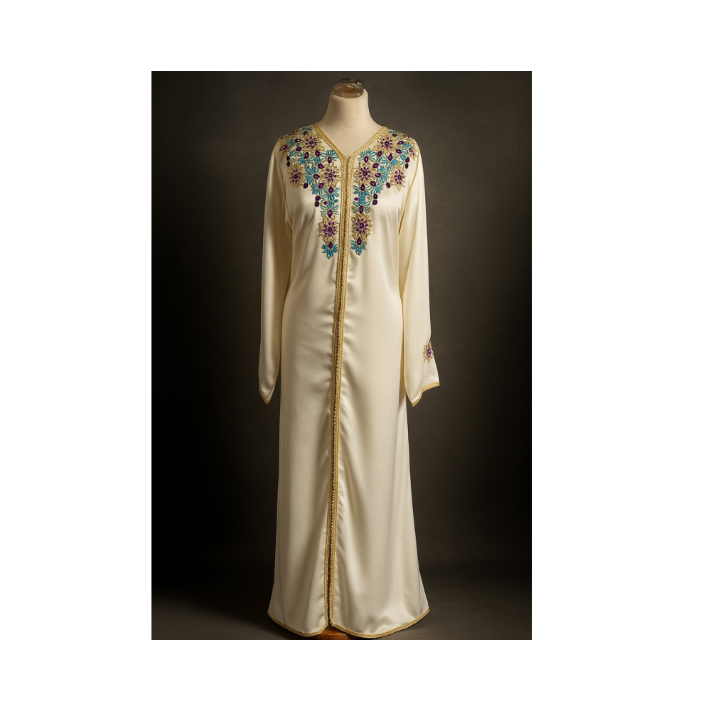Caftan Crème Brodé à la Main – Élégance et Raffinement Marocain Caftan Crème Brodé à la Main – Élégance et Raffinement Marocain