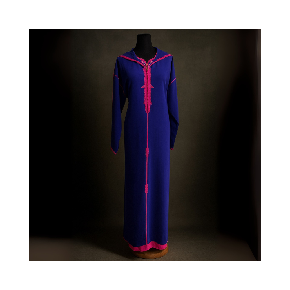 Jellaba Marocaine Traditionnelle Bleu Roi & Fuchsia Jellaba Marocaine Traditionnelle Bleu Roi & Fuchsia