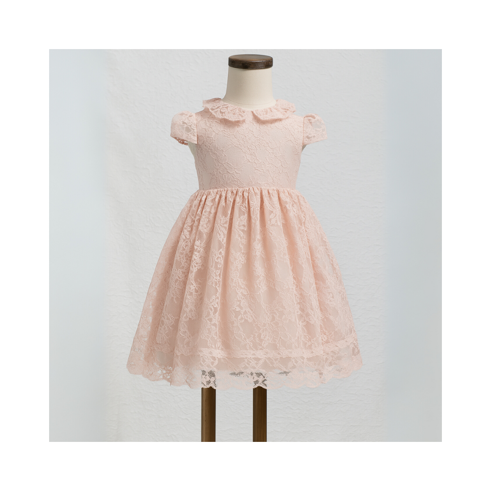 Robe en dentelle rose poudré pour fille Robe en dentelle rose poudré pour fille