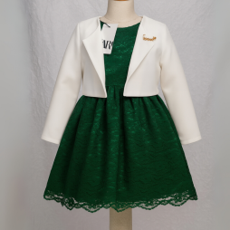 Robe verte en dentelle avec veste blanche pour fille
