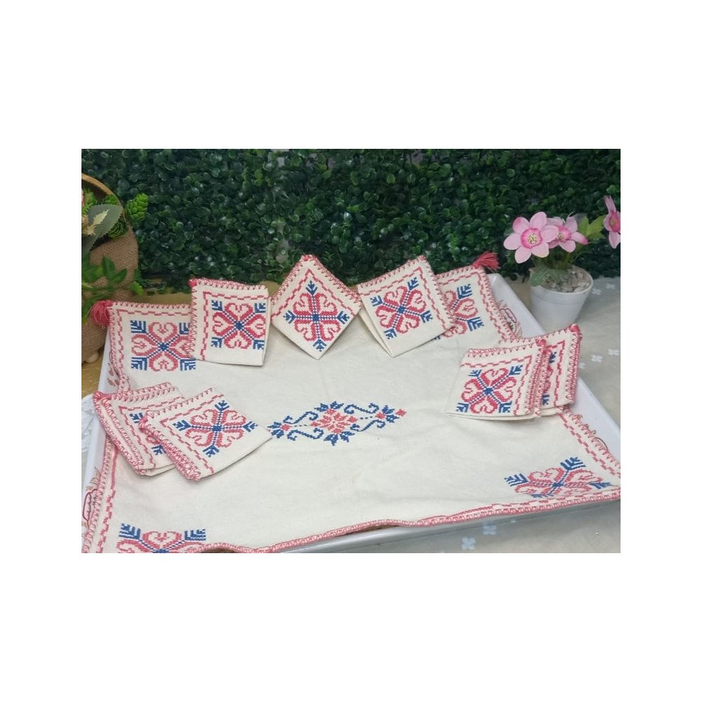 Couvre-plateau en Broderie “Karwa” avec Serviettes Couvre-plateau en Broderie “Karwa” avec Serviettes