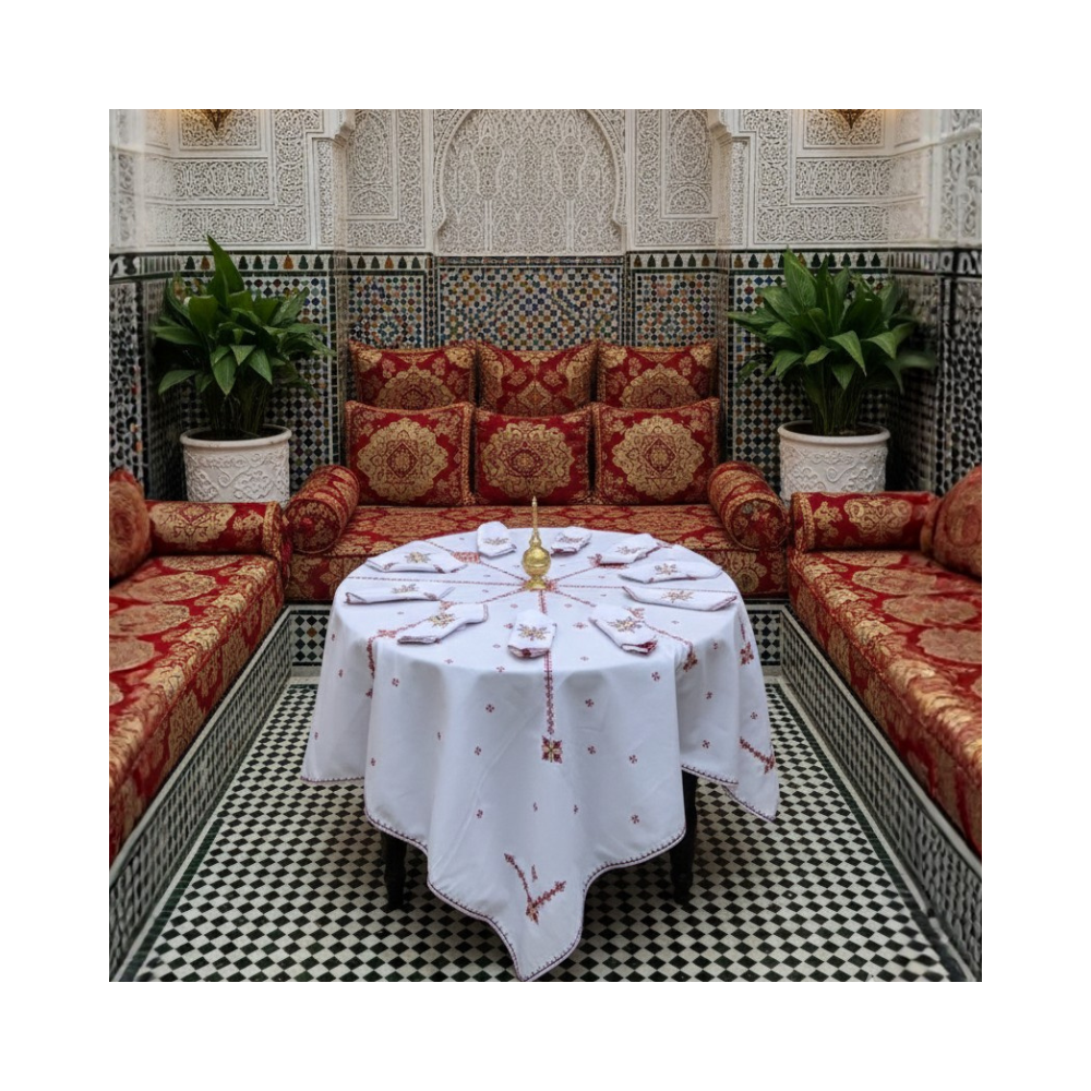Nappe de Table Marocaine Artisanale – Broderie Traditionnelle Fait Main