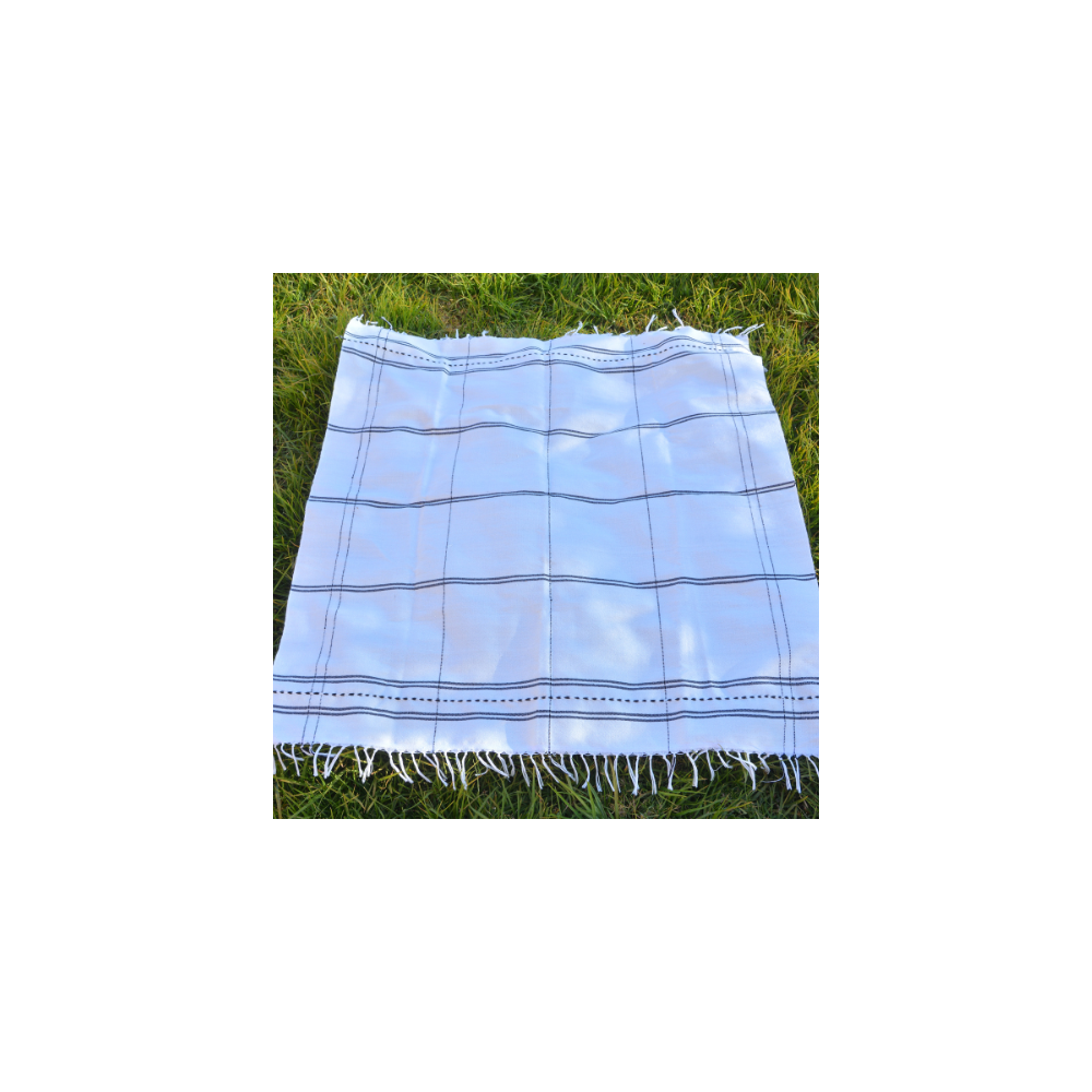 Plaid marocain tissée en soi bleu/noir