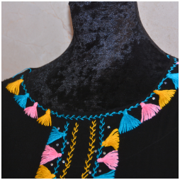 gandoura marocaine en cotton noir et broderie