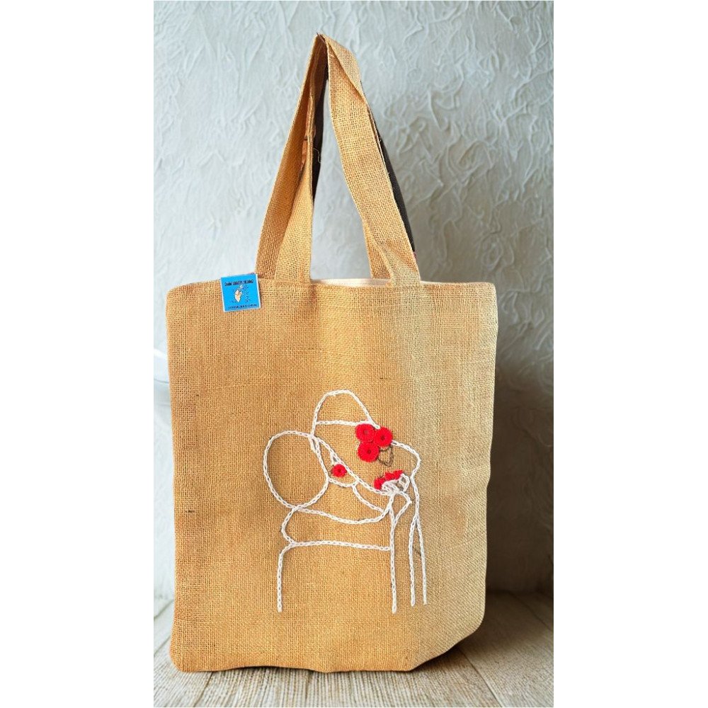 Sac en toile de jute brodé Sac en toile de jute brodé
