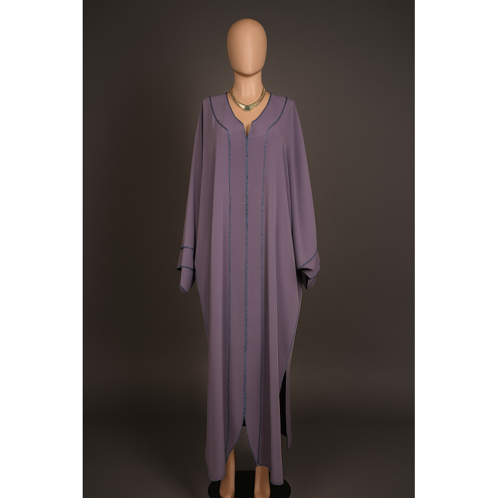Kimono Lavande en Crêpe – Broderie Berbère Géométrique Kimono Lavande en Crêpe – Broderie Berbère Géométrique