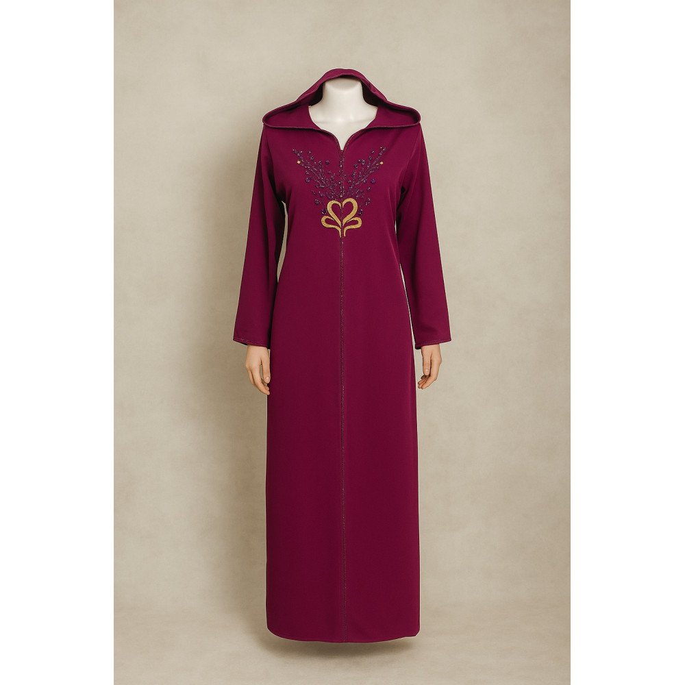 Jellaba en crêpe magenta avec broderie Tarz Fassi Jellaba en crêpe magenta avec broderie Tarz Fassi