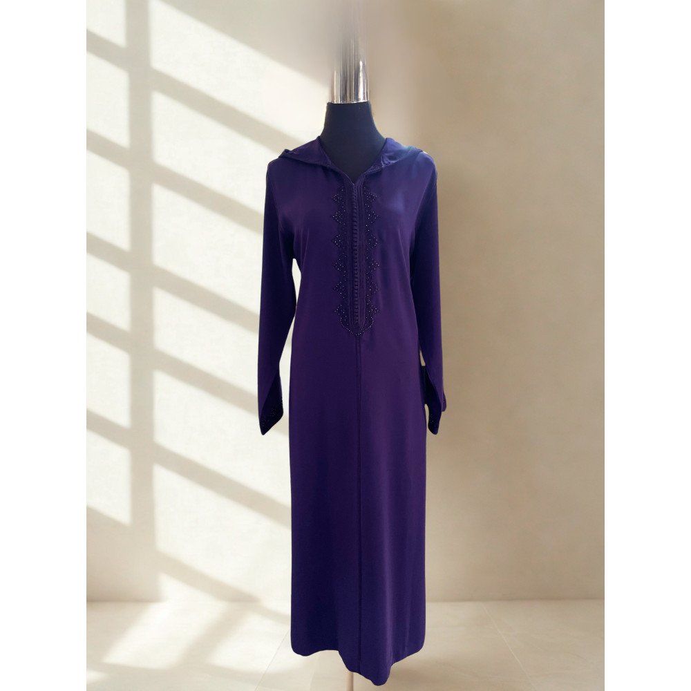Jellaba en Crêpe Violet Foncé avec Broderie Jellaba en Crêpe Violet Foncé avec Broderie