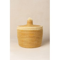 Panier artisanal en doum avec couvercle – Tressage traditionnel marocain