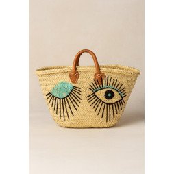 Panier en doum brodé motif œil – L'artisanat qui attire tous les regards