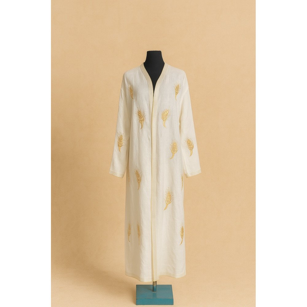 Kimono blanc brodé de motifs dorés Kimono blanc brodé de motifs dorés