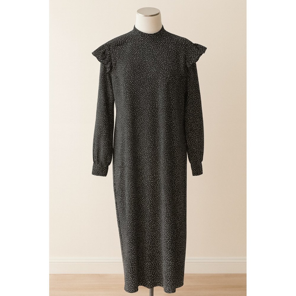 Robe longue noire à pois blancs Robe longue noire à pois blancs